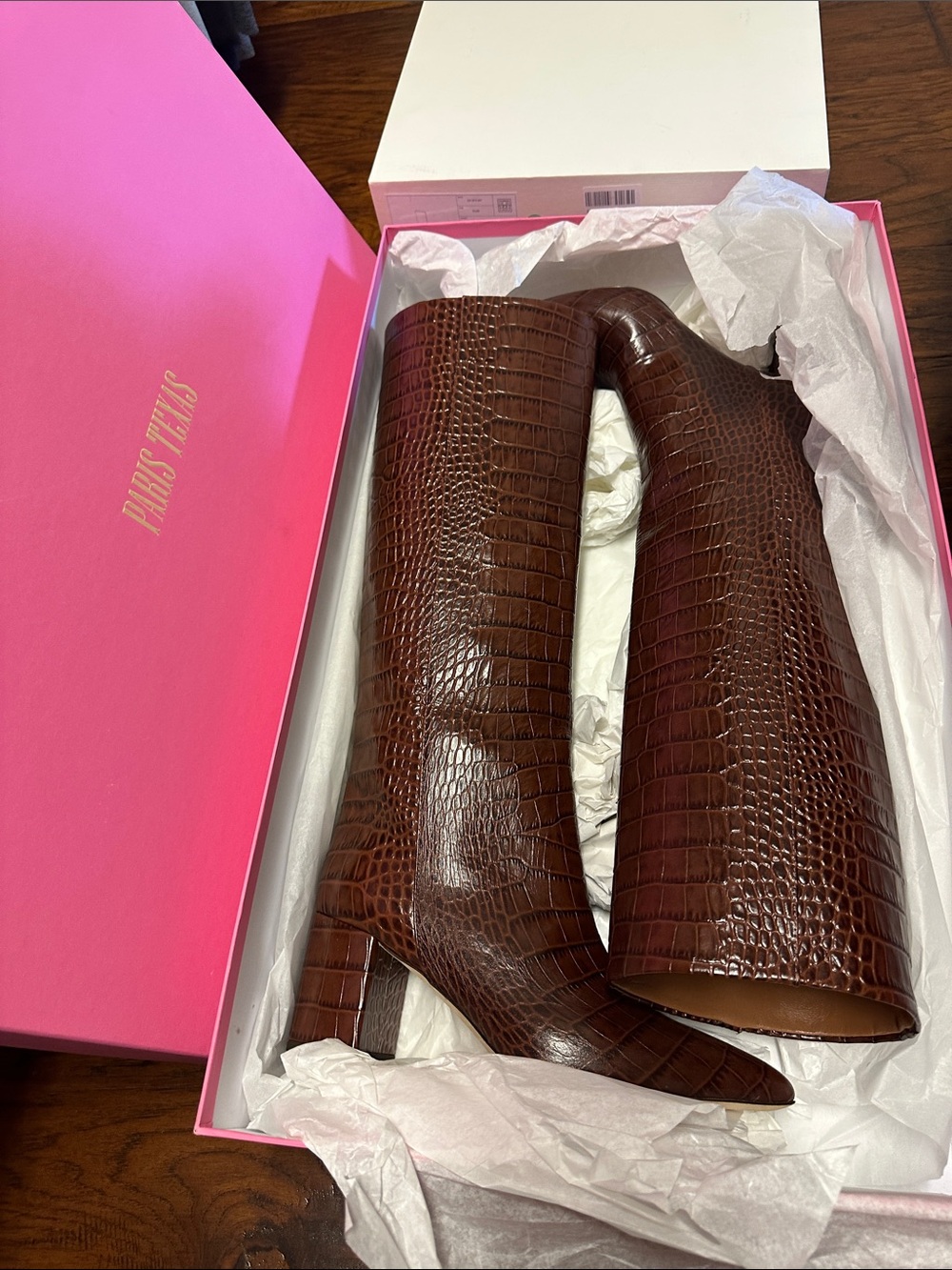 Paris Texas Dark Brown Croc-Embossed Over-the-Knee Boots